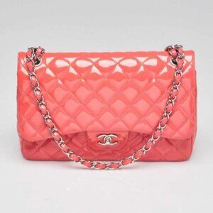 Chanel Pink Quilted Patent Leather Classic Jumbo Double Flap Bag